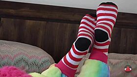 asian girl strips socks in cosplay fetish scene