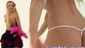 Glam Lesbians In Stockings Finger And Lick Shaved Pussies