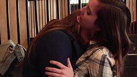 Two beautiful babes, ally evans and dani daniels, enjoy time in the horse stable