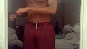 Skinny girl in stockings does workout with roommate.