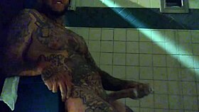 Is this tattooed white dick in the shower stroking too much?
