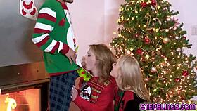 two hot gals take turns sucking and fucking stepbro's big cock