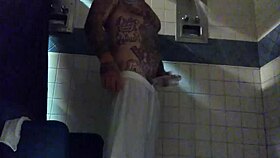 Is this tattooed white dick in the shower stroking too much?