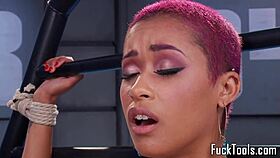 Pink Hair Ebony Babe Toys Pussy With Dildo.