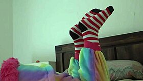 asian girl strips socks in cosplay fetish scene