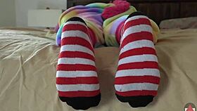 asian girl strips socks in cosplay fetish scene