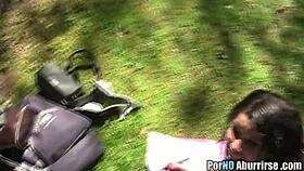 Relaxing university girls outdoors with sex, de-stressing in the sun 🌞.