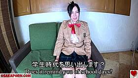 Asian mommy in cosplay moans during creampie sex.