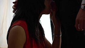 Hot wife gives deepthroat to friend in red dress