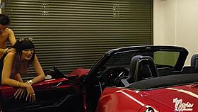 Wow, she gives a blowjob in the sports car and squirts!