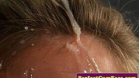 british skank gets facial after sucking cock in heels and mask