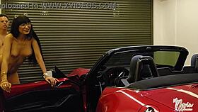 Wow, she gives a blowjob in the sports car and squirts!