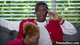 ebony stepsister freeuses her stepbro and his geeky teacher 😏