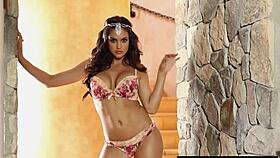 Beautiful brunette Jaclyn Swedberg strips naked, ripping her clothes to show her curvy, hairless body and big boobs.