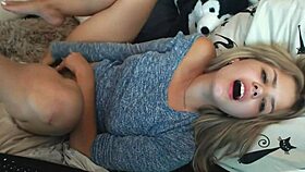 Gorgeous blonde camgirl, so cute, masturbating her titties