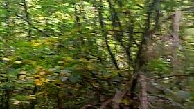 Skinny hairy girl pees outdoors in narrative