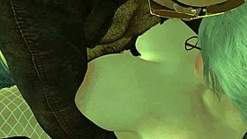 Plump cougar spreads legs on street in 3D