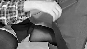 Teen Secretary Climbs Onto Boss's Monster Cock For Annual Prize, Licking And Deepthroating Him.