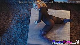 petite inked blondie anna claire clouds strips naked in sexy long boots.