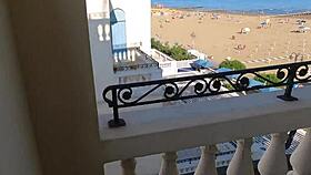 Italian star Priscilla Salerno meets a fan outdoors.