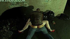 Plump cougar spreads legs on street in 3D