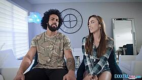 Small tits Dani Blu enjoys hard dicking on sofa from big dick James Angel 😍💦