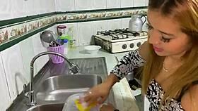 Why is the stepson watching his stepmom stretch for yoga?