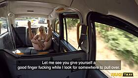 Flexible blonde Candy Banks handles big cock in fake taxi backseat
