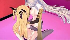 fischl eats ningguangs ass then fucks her with a strapon cock