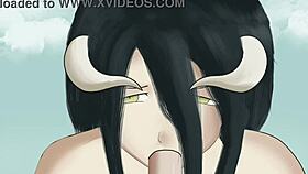 albedo gives her master a suggestive blowjob in overlord