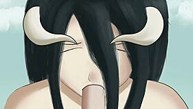 albedo gives her master a suggestive blowjob in overlord