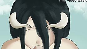 albedo gives her master a suggestive blowjob in overlord