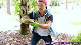 Costumed teens get spunked at the party!