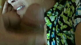 Stepmom receives big cumshots from well-endowed son on her beautiful face and mouth