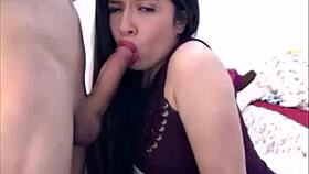 cam girl takes vibrator while deepthroating big cock 😏