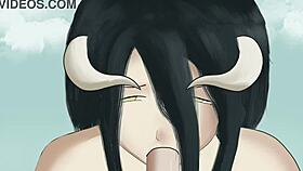 albedo gives her master a suggestive blowjob in overlord