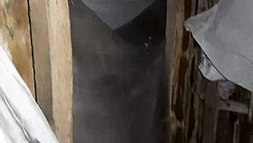 We hid from the rain in an abandoned place for lesbian sex.