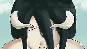 albedo gives her master a suggestive blowjob in overlord