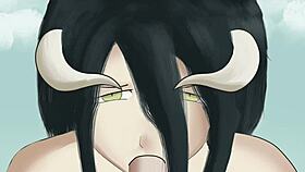 albedo gives her master a suggestive blowjob in overlord