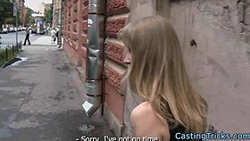 Cocksucking casting amateur gets banged in doggystyle with cum on ass.