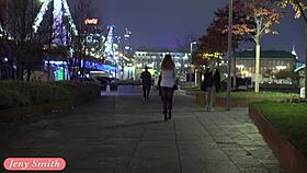 russian beauty jeny smith walks in transparent tights without panties on street