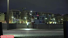 russian beauty jeny smith walks in transparent tights without panties on street