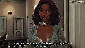 the ebony babysitter with big tits seduces the lonely dad into rough sex and blowjob.