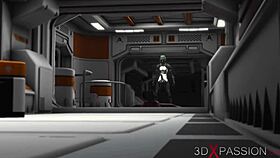 Male android deepthroats and anals a sexy ebony on exoplanet base camp