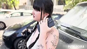 Beautiful brunette swallows cum from boyfriend in caught amateur moment.