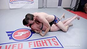 aria khaide wrestles naked against chad diamond, loser gets fucked