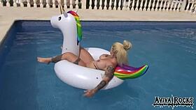 'Aviva rocks masturbates on einhorn, her big tits, ass, boobs, sexy tits, and tattoos on display'