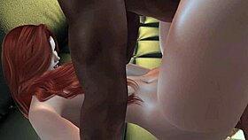 redhead star's first time with big black monster cock in interracial cartoon