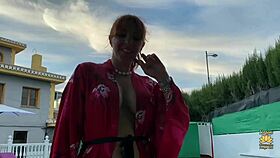 The busty Latina gives me a blowjob in the pool while our friend watches the action