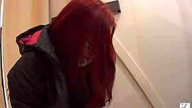 This amateur redhead teen was so horny in the mall, she started sucking and fucking right there for some free shopping